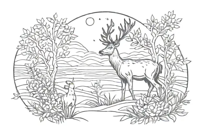 One Deer Grass Moon Line