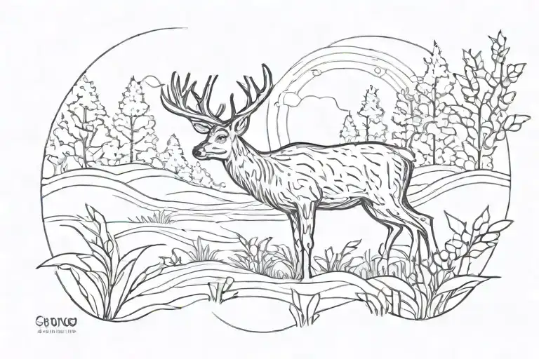 One Deer Grass Moon Line