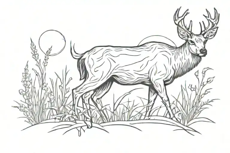 One Deer Grass Moon Line