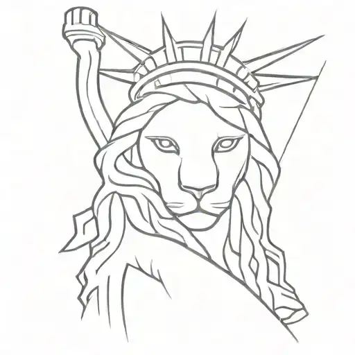 Lion And The Statue Of Liberty