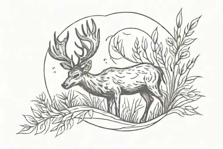 One Deer Grass Moon Line