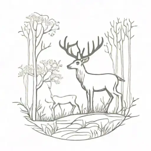A Mystical Forest Scene With Hidden Deer Silhouettes