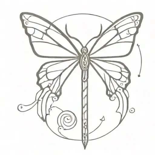 Semicolon Butterfly With Beautiful Sword Straight In The Middle Of Butterfly