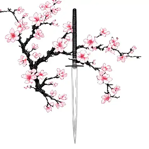 Katana Surrounded By Cherry Blossoms