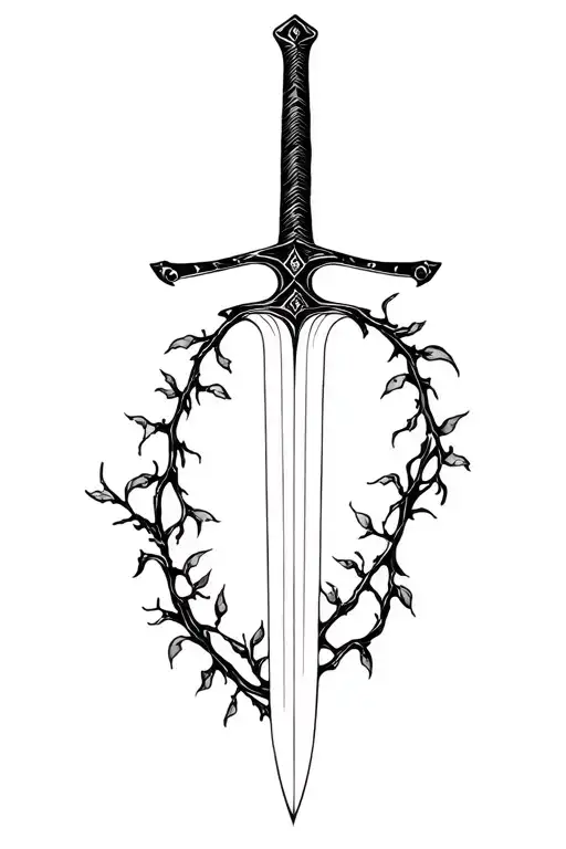 Black Sword With Vines Growing Around The Blade Very Simple Thin And Dainty