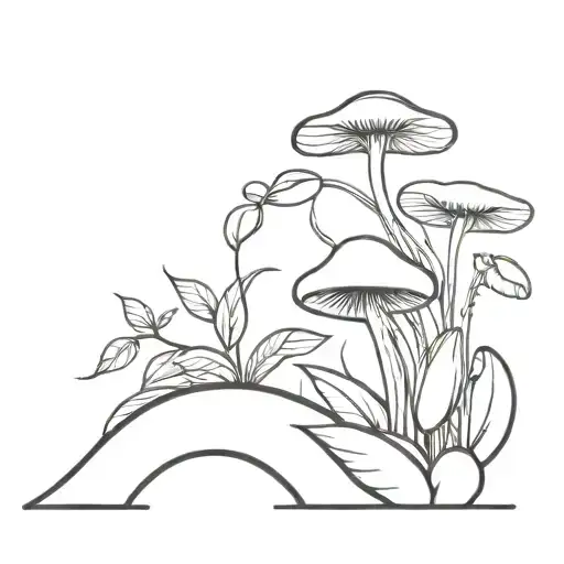 A Minimalist Coffee Plant And Mushroom Composition Creating A Harmonious Image