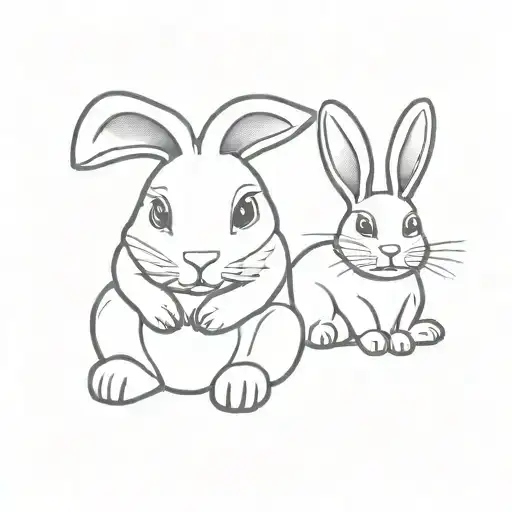 Big Rabbit Toy Sitting Next To Smaller Rabbit