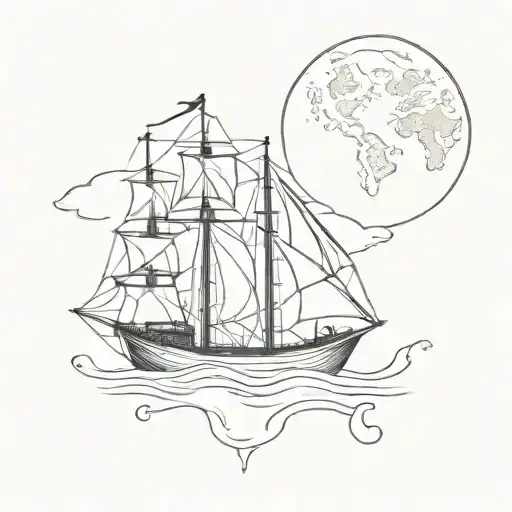 Manly Minimalistic Ship With Moon