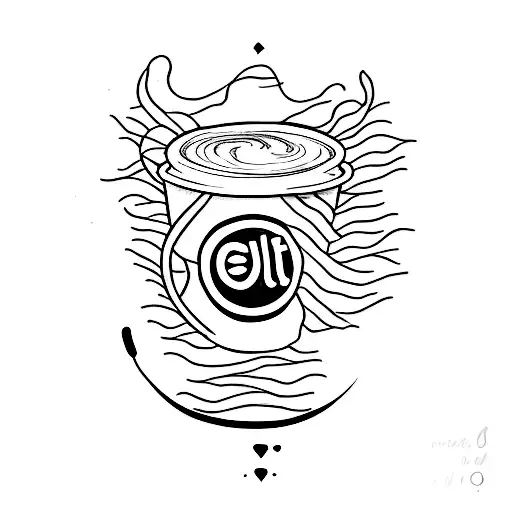 A Minimalist Tattoo Of A Coffee Cup And A Paintbrush Entwined With The Words 'Quietly Caffeinated'