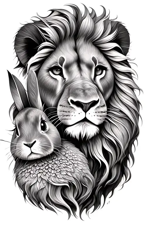 Lion Face Only With A Bunny In Its Main