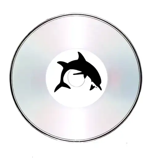 A Cd With A Tiny Dolphin And A Tiny Shark Black Silhouette In The Clear Inner Hub