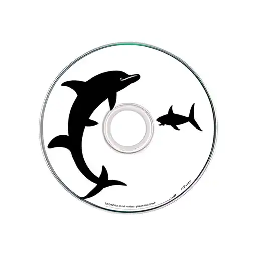 A Cd With A Tiny Dolphin And A Tiny Shark Black Silhouette In The Clear Inner Hub