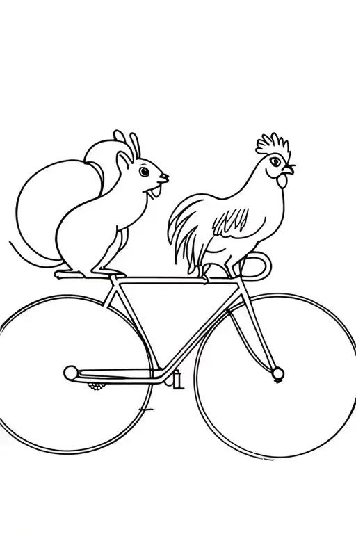 A Squirrel And A Rooster On A Racing Bike Racing