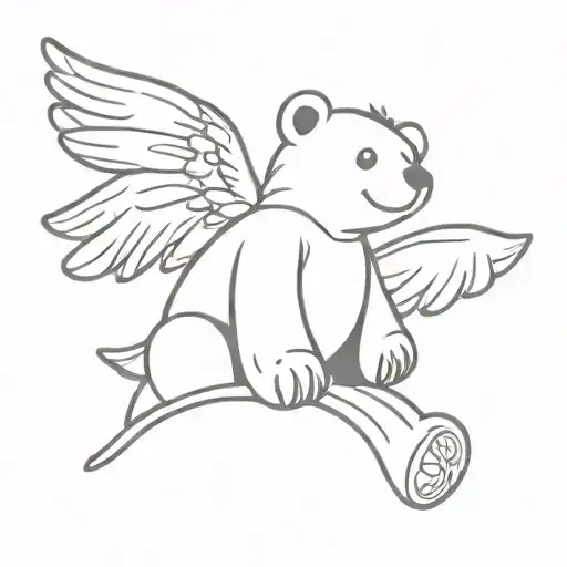 A Teddy Bear With Wings Sitting Looking Up At The Sky