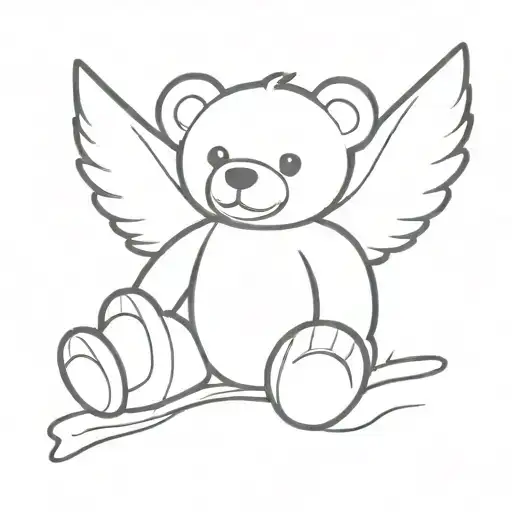 A Teddy Bear With Cute Wings Sitting Looking Up To The Sky