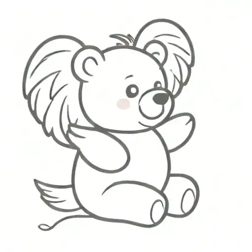 A Teddy Bear With Cute Small Wings Sitting Looking Up To The Sky