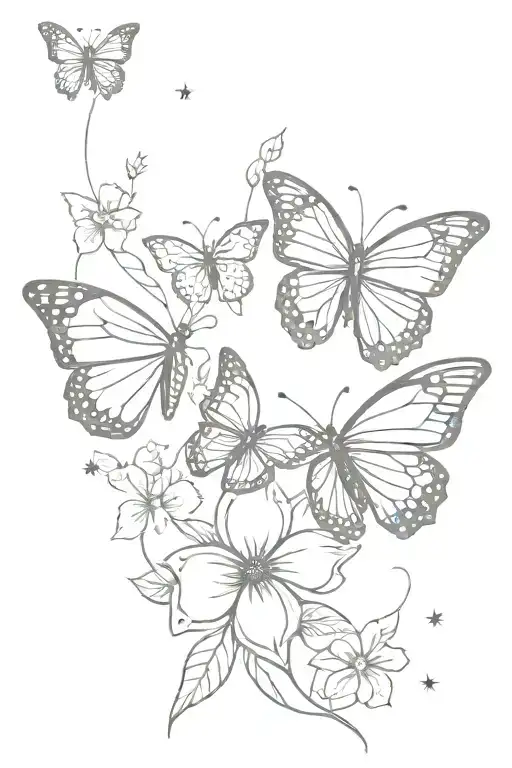 Butterflies And Flowers With Stars