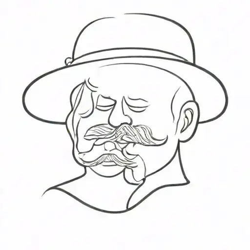Silhouette Of Grandfather With Mustache And Granddaughter Without Faces