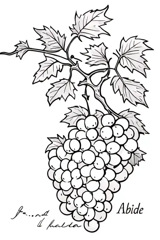 Black And White Tattoo Of Grape Vine With Abide Written Intertwined As Part Of Vine