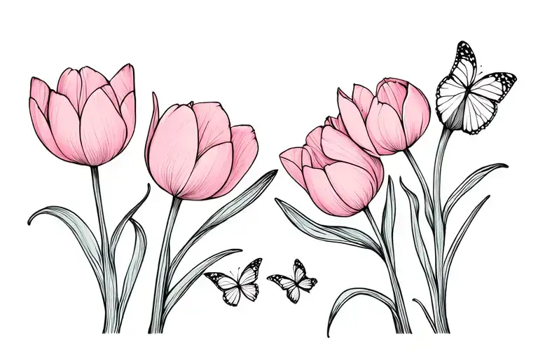 Tulips And Butterflies
