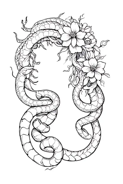 Medusa With Snakes Wrapping Around A Scorpio With Flowers