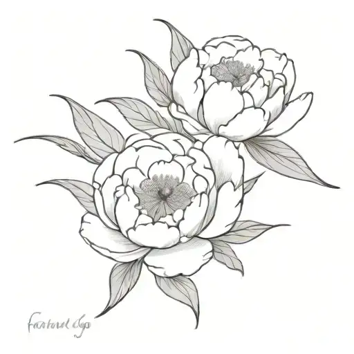 Fine Line Peony Flower On Shoulder With Four Swallows