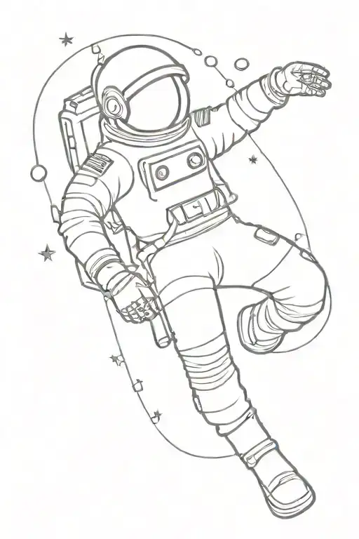 Fine Line Tattoo Astronaut Floating In Space