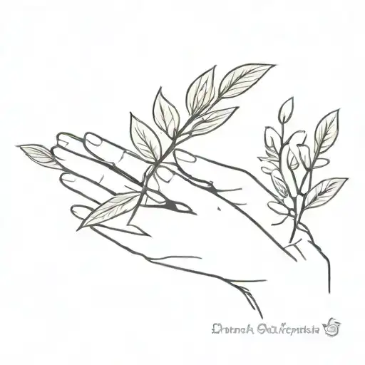 Fine Line Hands With Laurel Flower Blooming