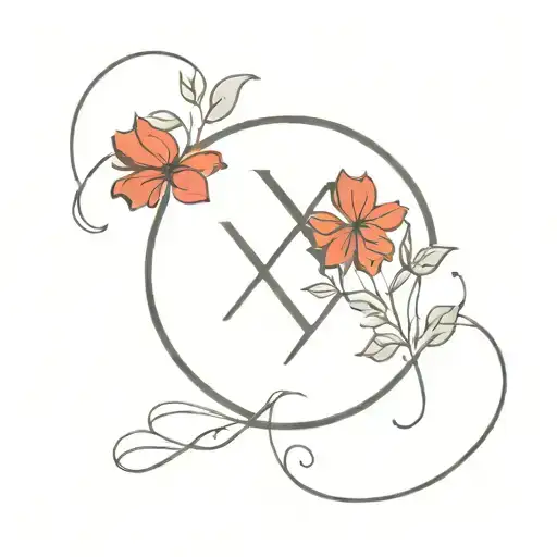 Fine Line Tattoo Of Roman Numerals With Red Flowers Around Them