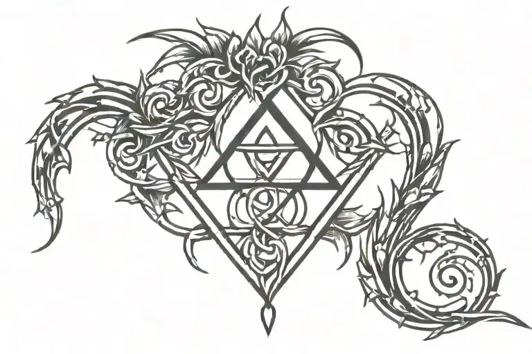 Upside Down Heart With Thorny Triquetra Overlay