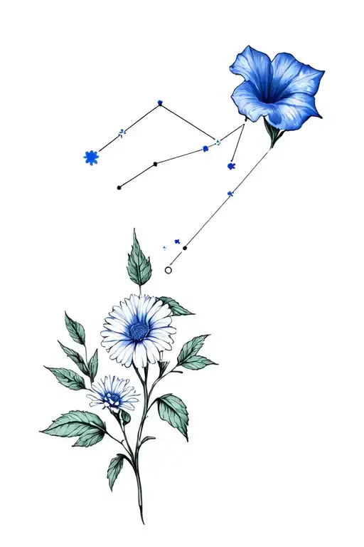 Aster & Morning Glory With Virgo Constellation