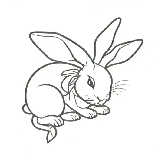 The Rabbit Sleeps On Its Back With Small Bows On Its Ears
