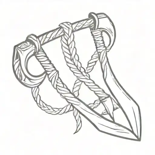 Two Viking Axes Bound By Rope Hanging