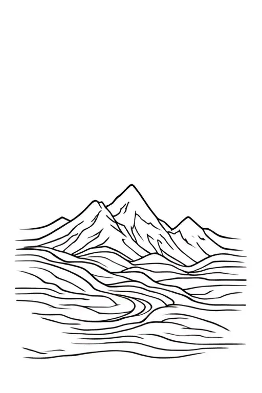 Abstract Flow Lines Creating Mountain With River