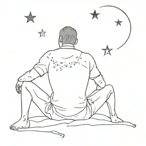 A Man Painting The Sky And Stars While Sitting On The Crescent And His Back Turn To Us