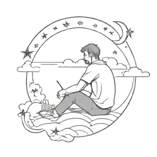A Man Painting The Sky And Stars While Sitting On The Crescent