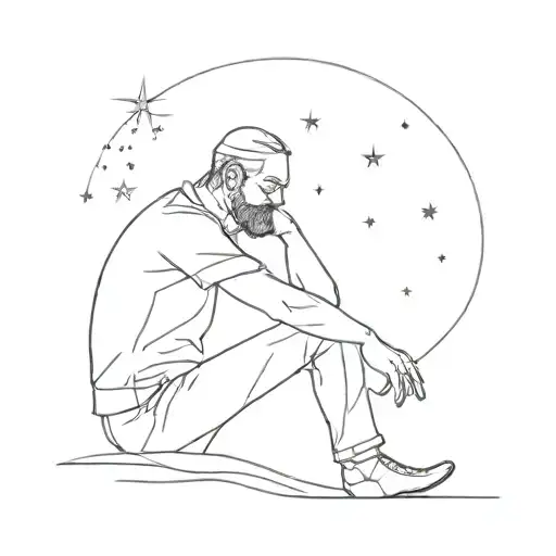 A Man Painting The Sky And Stars While Sitting On The Crescent