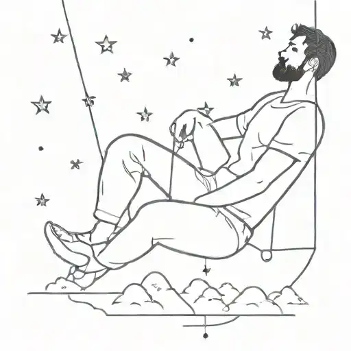 A Man Painting The Sky And Stars While Sitting On The Crescent And Swinging His Feets