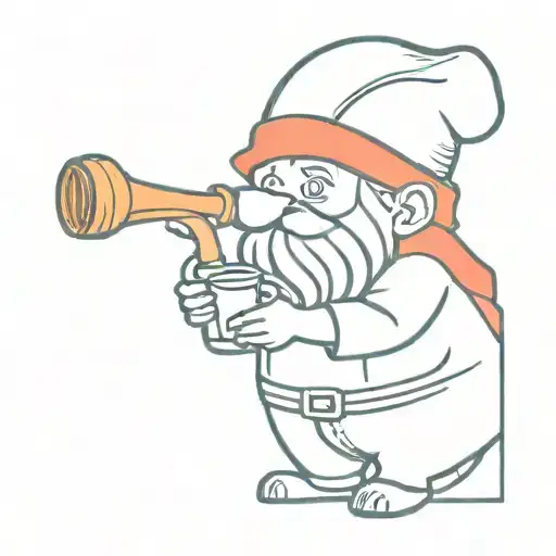 Garden Gnome With Red Hat And Blue Shirt Drinking In Tabern