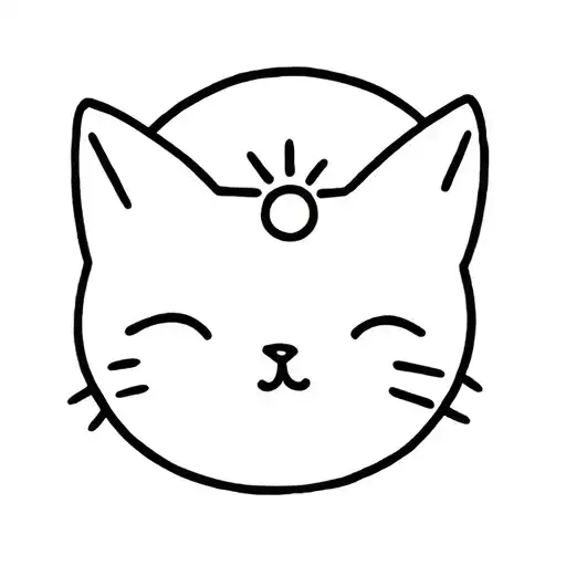 Little Cute Cat Head And Sun