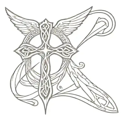 Celtic Cross And Angel With Wings