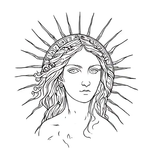 Lilith Goddess Head And Shoulders With Sun Rays Around Head