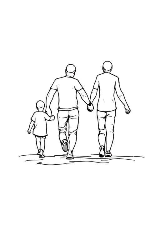 Dad Walkin With Two Child Holding Hands
