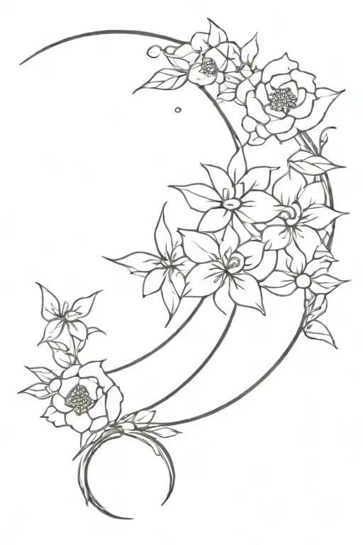 Moon And Flowers Intertwined