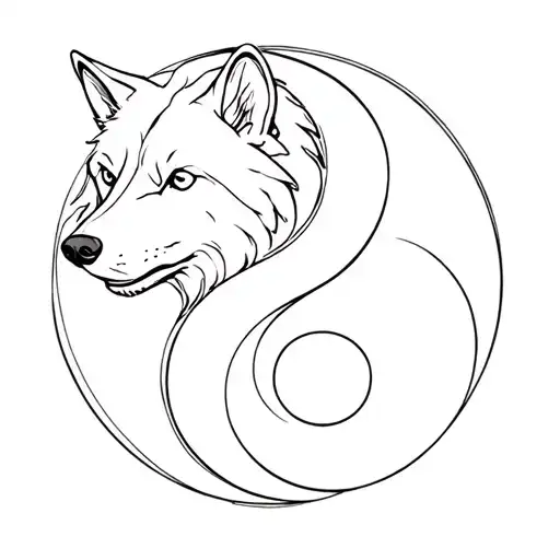 A Drawing Of A Black Wolf And A White Wolf Yin Yang Symbol