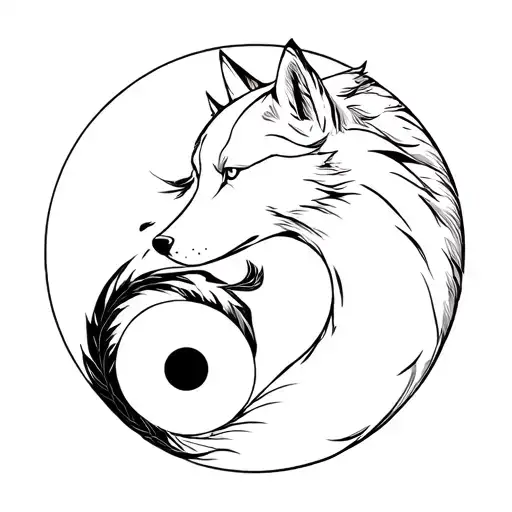 A Drawing Of A Black Wolf And A White Wolf Combined Yin Yang Symbol Full Body