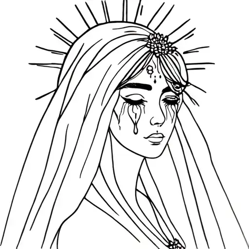 Bride Wearing Veil With Tears From Eyes And Sun Rays Around Head