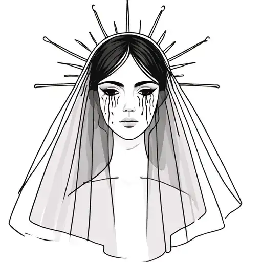 Bride Wearing Veil With Tears From Eyes And Sun Rays Around Head