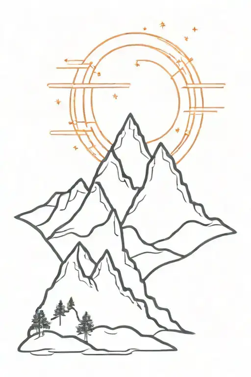 Two Mountain Silhouette With Sun Setting