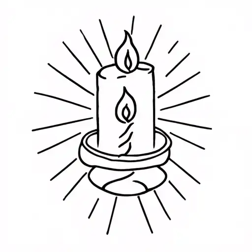 Super Simple Singular Candle Outline Design With Flame And Rays Around Flame